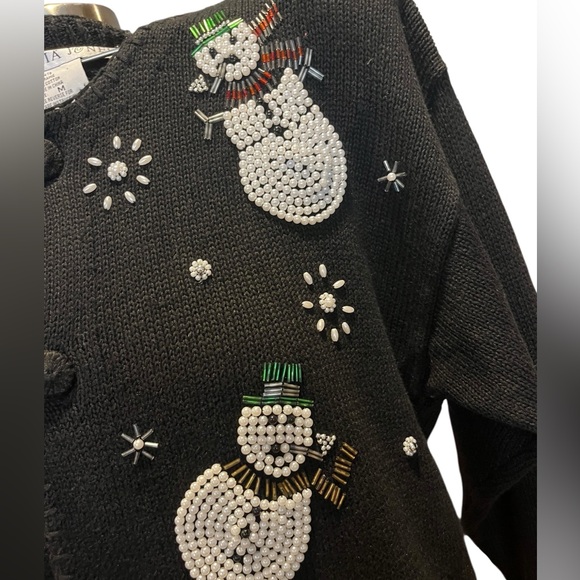 ❌sold❌Vintage Victoria Jones snowman pearl and beaded sweater - Picture 4 of 5